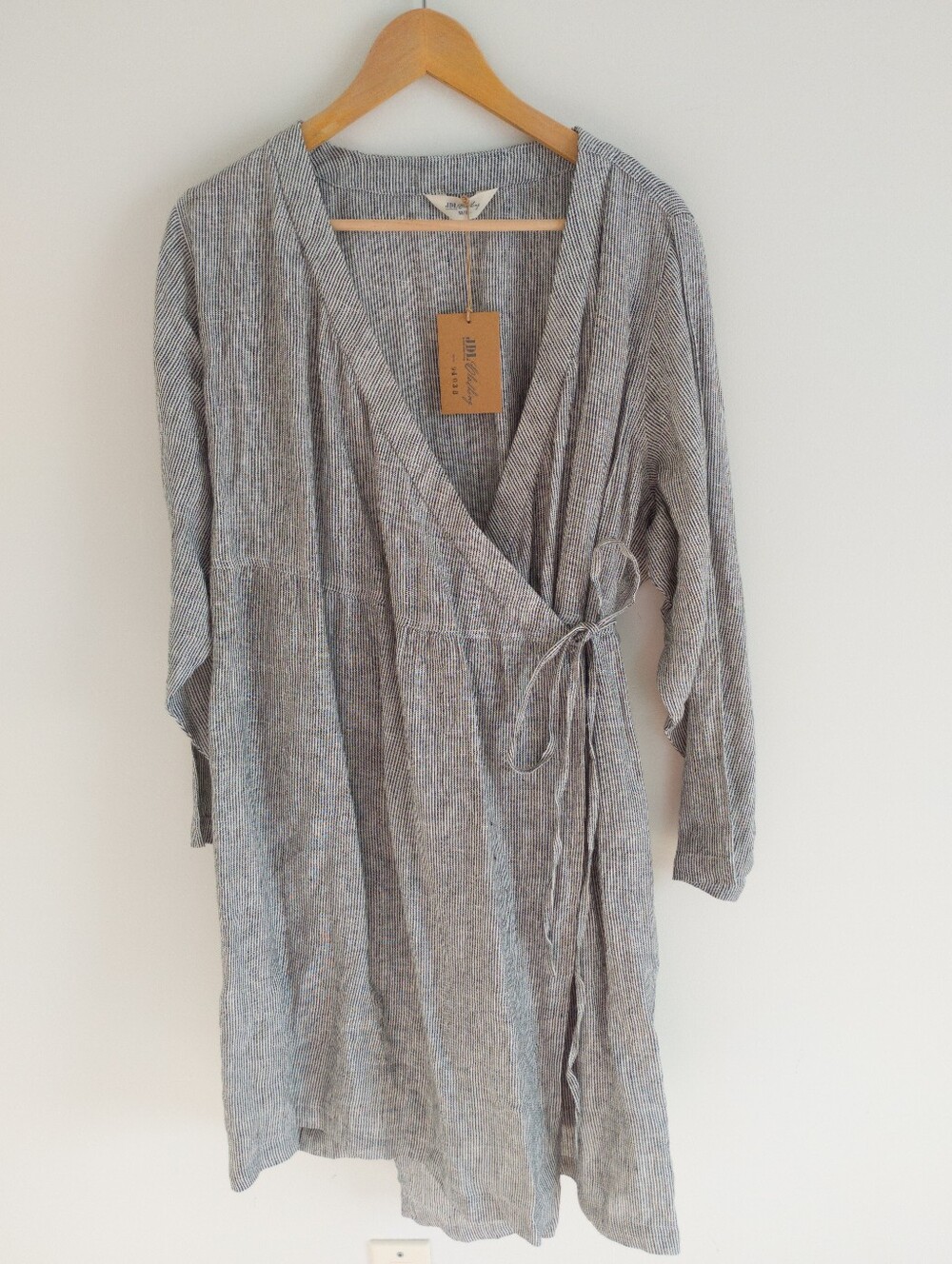JDL Clothing Jeanne d'Arc Living Striped Linen Wrap Dress Tunic M/L NWT